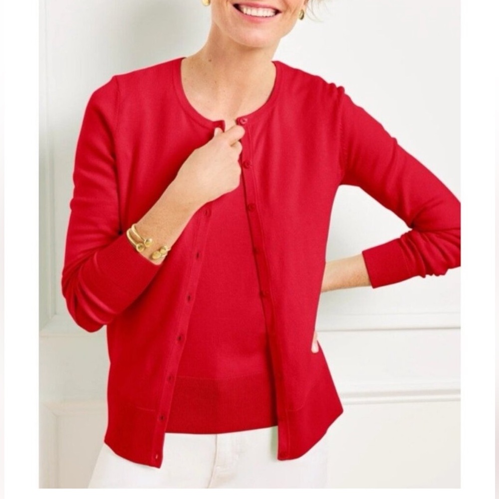 Talbots Women's Red 3/4 Sleeve Button Down Cardigan Sweater